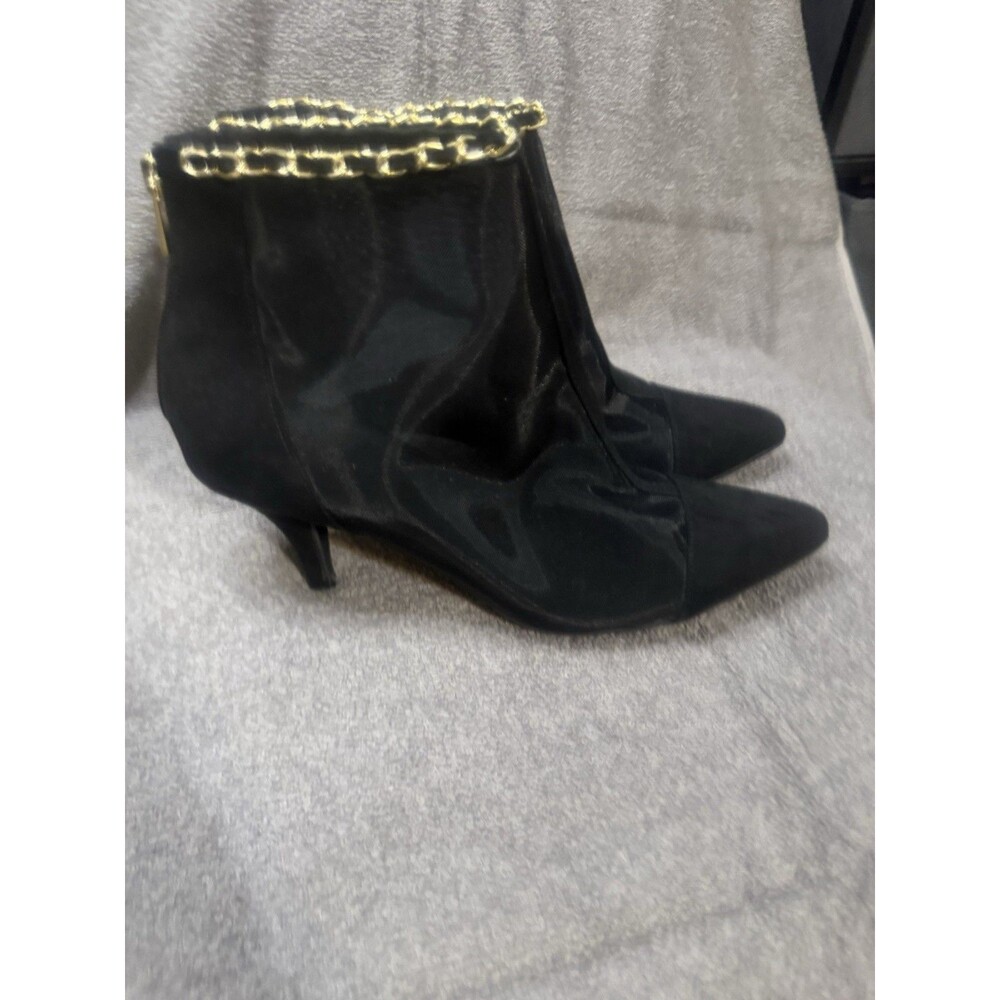 Black Ankle Boots with Gold Chain Women Size 11